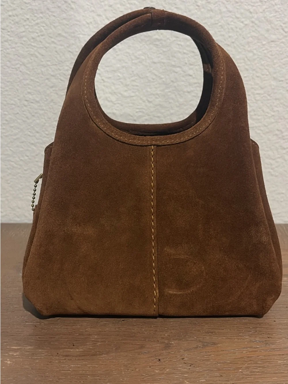 Coach Brown Suede Mini Circle Handle Bag